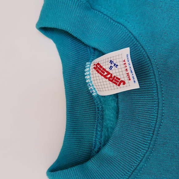 True Vintage Jerzees USA Teal Crew Neck Sweatshirt Blank S (34-36) - Picture 4 of 7